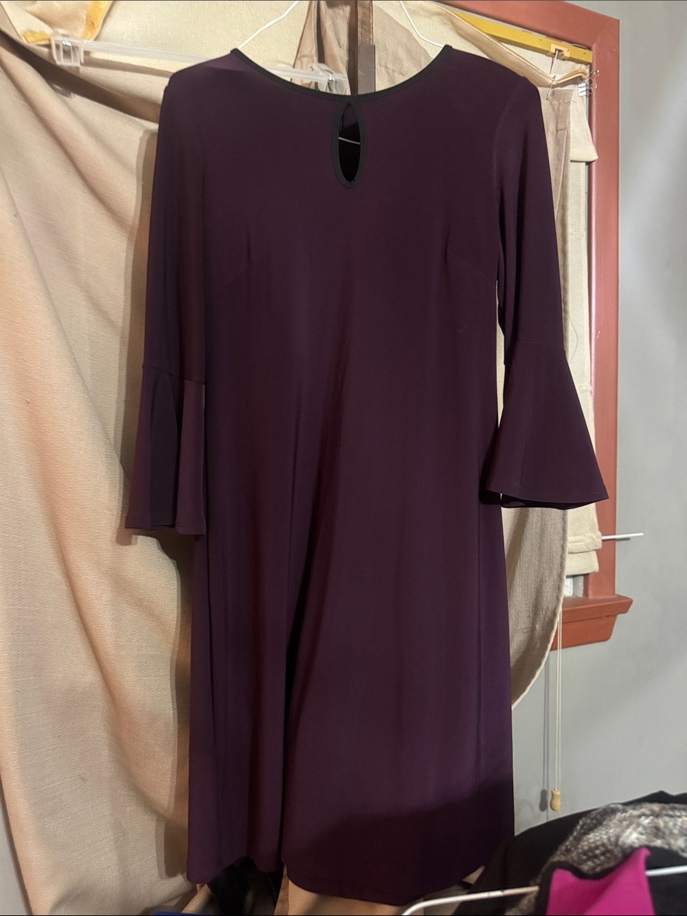 Tommy Hilfiger Womens Plum Bell Sleeve Shift Dress S-1